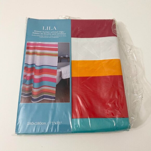 Lila Shower Curtain without Rings Stripes Bathroom 71 x 71 Inch - Picture 1 of 13